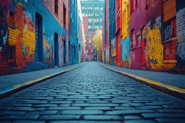 Fototapeta premium Dynamic Graffiti-Covered Urban Alleyway Bold