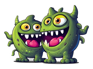 Fototapeta premium Two green monsters isolated on transparent background.