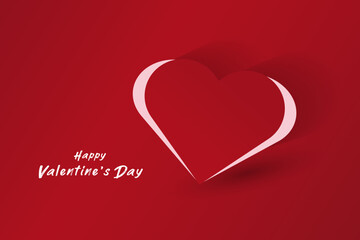A romantic graphic with a bold red background, a hollow white heart outline, and Happy Valentines Day written in a soft, elegant font on the right.