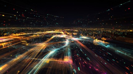 Obraz premium Vibrant City Lights at Night with Motion Effect and Glowing Colors