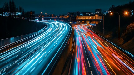 Obraz premium Night Highway Traffic Trails. Concept of speed, urban life, and transportation.