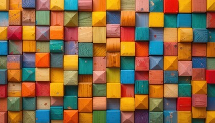 Colorful Wooden Building Blocks Pattern Background