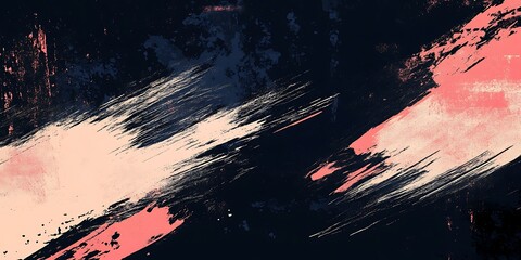 Naklejka premium Abstract art with pink, peach, and dark blue brush strokes on black background.
