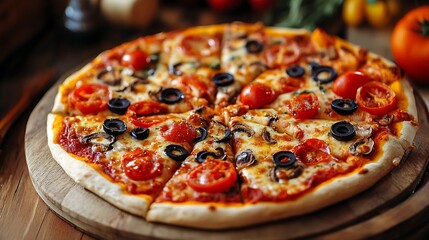 Delicious Pizza with Cherry Tomatoes and Olives