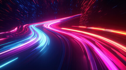 Abstract blurred light speed motion of a road in a night city, a futuristic concept background for technology and science