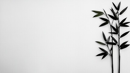 Obraz premium Minimalist Black and White Bamboo Plant Silhouette with Elegant Foliage and Botanical Design