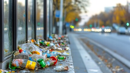 Litter Scattered at a Bus Stop in Morning Light