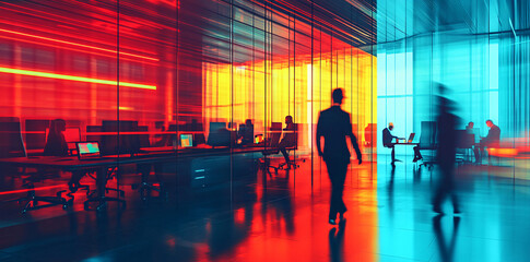 Blurred business people meeting in office interior with space for business brainstorming background design
