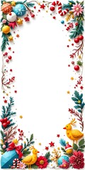 Fototapeta premium Christmas Holiday Border Frame with Festive Ornaments and Birds