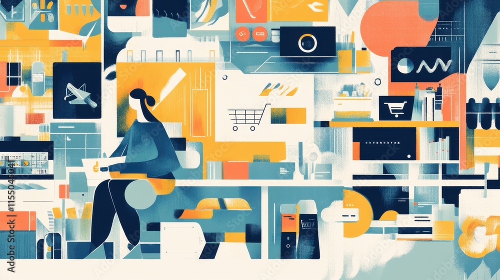 Aufkleber modern workspace illustration with abstract design and colorful elements
