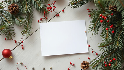 Eco-Friendly Christmas Mockup: Blank Greeting Card with Festive Decorations