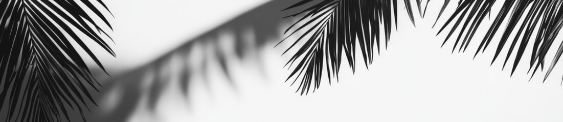 Obraz premium Monochrome palm leaves casting shadows on white background.