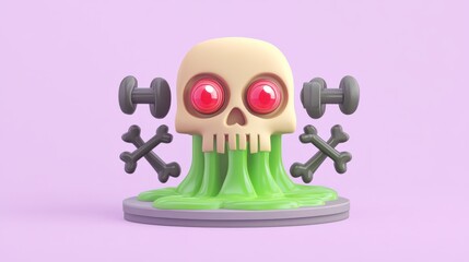 medicine Poison skull concept. Stylized skull with weights and green slime