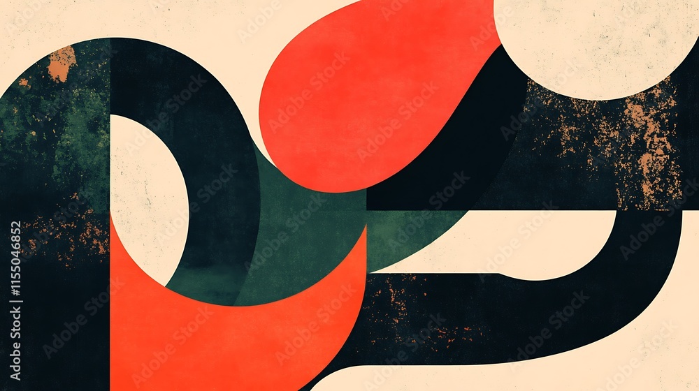 Poster vibrant abstract artwork featuring a dynamic interplay of geometric shapes colors with composition i