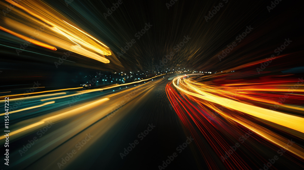 Poster a digital highway of light trails representing fast data transfer, symbolizing the speed and connect