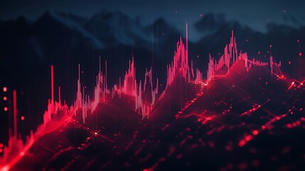 A financial chart with a red decreasing trend on a dark background