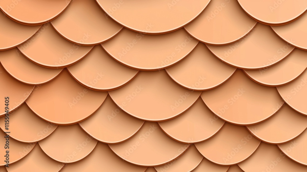 Poster Seamless abstract orange and beige geometric overlapping scale pattern background with 3D rendered effect