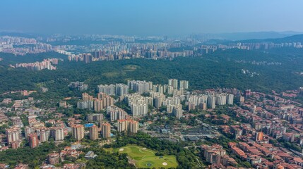 Fototapeta premium Urban Expansion and Natural Spaces Under Harsh Sunlight