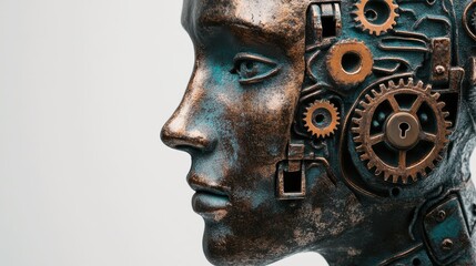 Intricate Robot Sculpture with Gears and Locks Showcasing Innovation