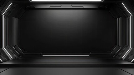 Futuristic Black Room with Sleek Lighting and Modern Design Elements