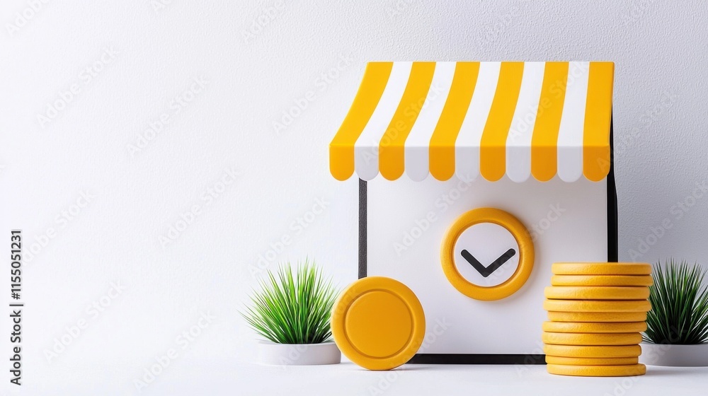 Poster minimalist yellow striped abstract pattern on white background with decorative objects