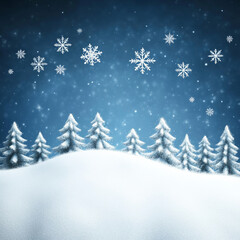 serene winter landscape with snow covered trees and falling snowflakes