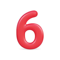 3d vector icon of a bold red number six, smooth and modern design, playful shape