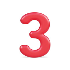 3d vector icon of a red number three with smooth curves and a playful design