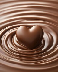 Heart-shaped chocolate in swirling melted cocoa