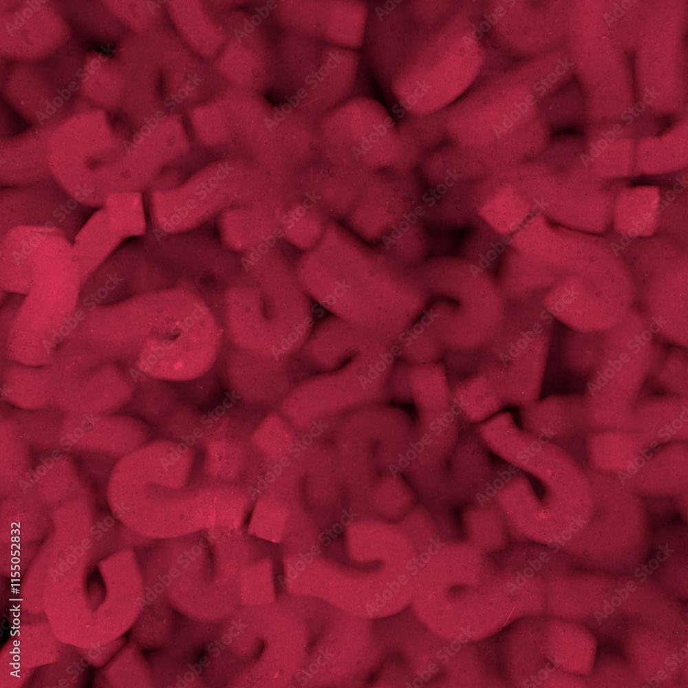 Poster Three-dimensional illustration with chaotic composition of randomly placed three-dimensional question marks in dark red. 3d rendering
