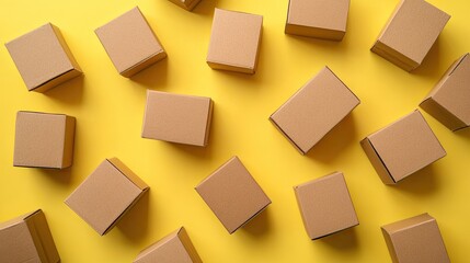Arrangement of Brown Boxes on Bright Yellow Background Surface