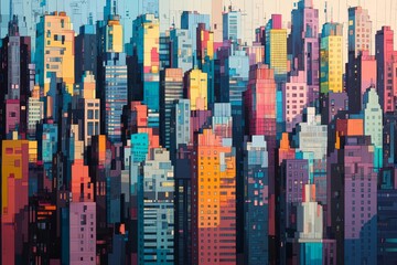 Obraz premium Colorful stylized cityscape illustration.