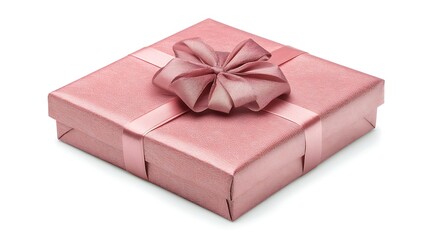 Obraz premium Top view of wrapped pink a gift box on white background