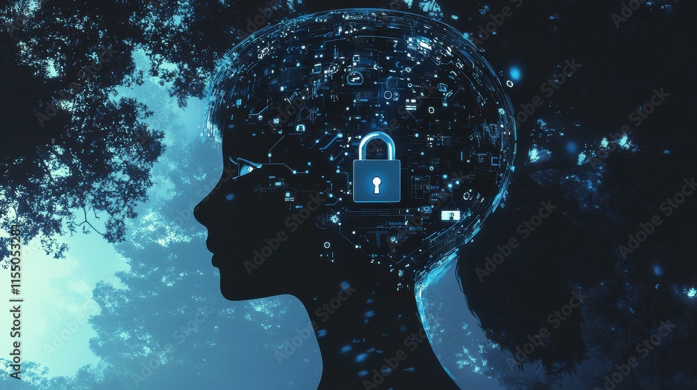 Poster abstract representation of cybersecurity and data privacy concept