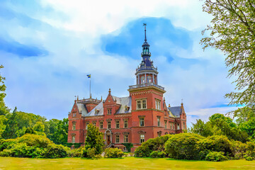 Gothenburg, Sweden. Watercolor illustration. Ancient Swedish castle