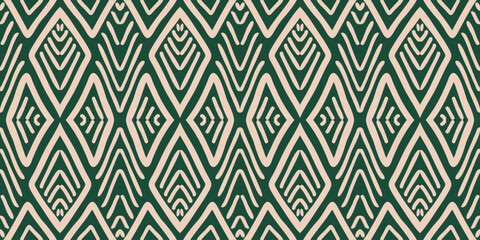 Hand drawn abstract ethnic seamless pattern. Geometric doodle line art background. Tribal native wallpaper. Folk embroidery. Indian print, Scandinavian, African rug, tile design. Vector illustrations.