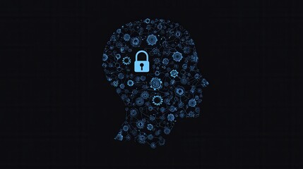 Human Head Silhouette with Lock and Technology Elements Concept