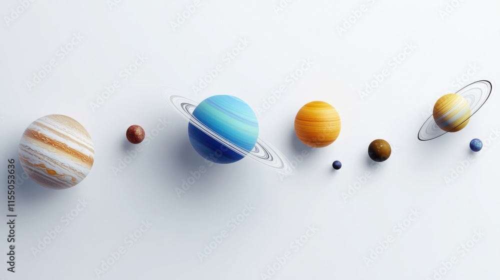 Poster solar system planet models on white background 3d render