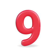 3d vector icon of a red number nine, bold and playful design, visually striking