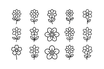 set of vector line art flowers icons 