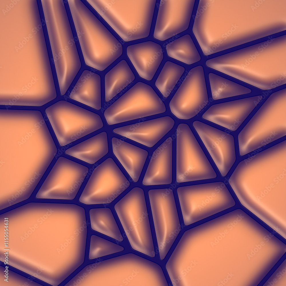Poster Fascinating composition of orange and purple patterns of fractal organic shapes. 3d rendering digital illustration