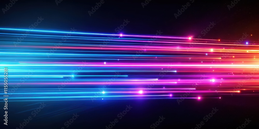 Wall mural Abstract neon speed light streaks on dark background, neon, abstract, speed, light, streaks, blue, black background, motion