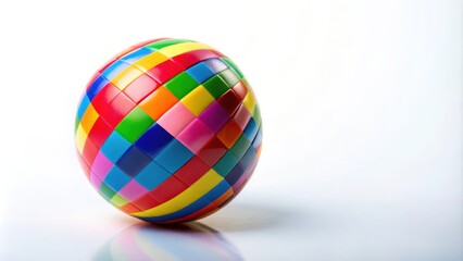 Obraz premium Colorful ball on white background, vibrant, round, sphere, playful, toy, red, blue, green, yellow, purple, rainbow, fun