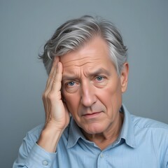 Portrait of a Man with White Hair in a Blue Shirt