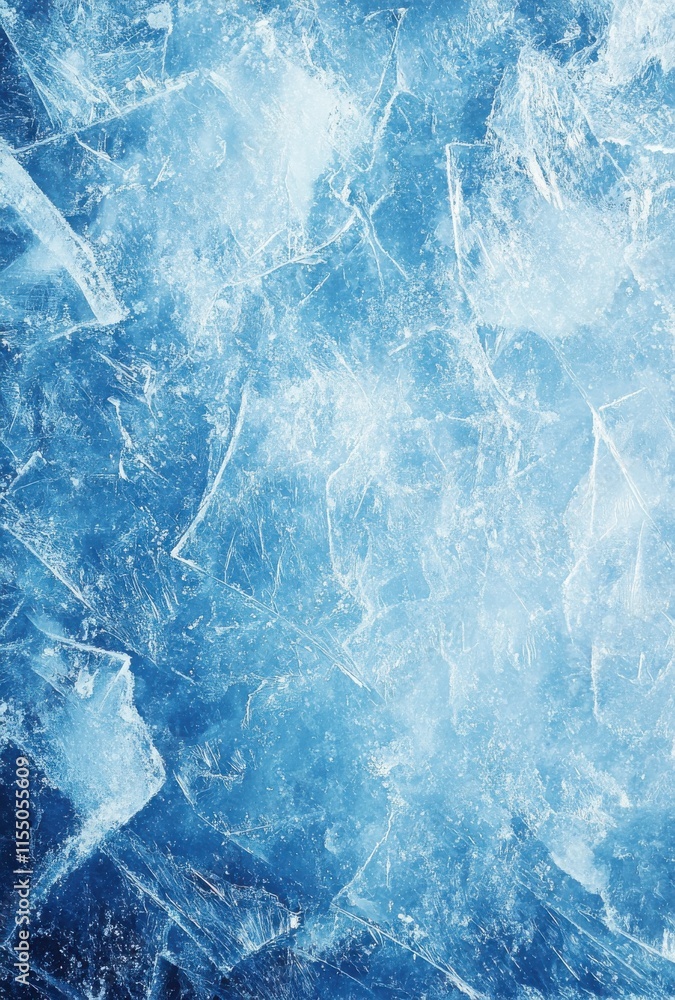Poster textured blue ice background with chunks of cracked ice creating a cold, refreshing atmosphere for v