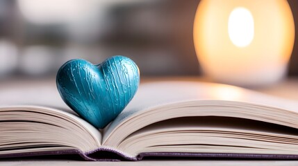 Heart-shaped decoration on an open book with warm lighting