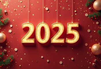 New Year 2025 Bokeh Gold Glitter. 3D illustration
