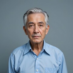 Portrait of a Man with White Hair in a Blue Shirt