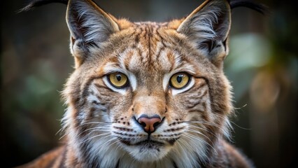 Fototapeta premium Close-up of a Eurasian lynx showcasing its piercing eyes and fur texture, Eurasian lynx, Lynx lynx, close-up, wild cat