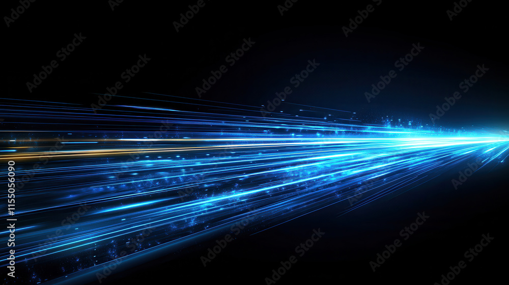 Aufkleber abstract blue light speed lines background, fast-moving in dark space with copy space for design con